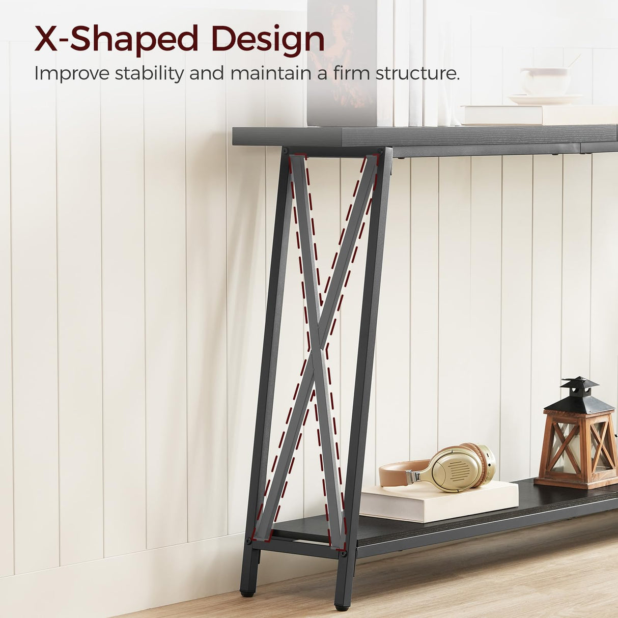 MAHANCRIS Console Table, 63" Industrial Entryway Table, Extra Long Sofa Table Behind Couch, X-Shaped Support, for Entryway, Hallway, Living Room, Black CTHB4801 MAHANCRIS