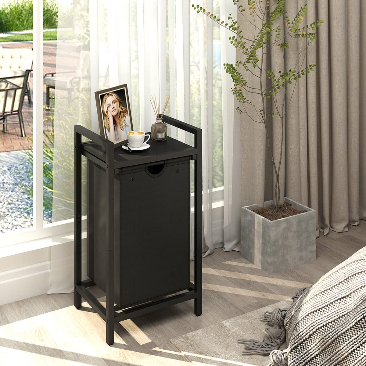 LAATOOREE Laundry Hamper, Two-Color Laundry Basket with Removable Laundry Bag and Top Shelf, Clothes Hamper for Samll Space,Laundry Room, Bedroom, Bathroom LAATOOREE