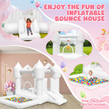 FINCOME Inflatable Bounce House for Kids, White Bounce House with Slide, Jumping Bouncy Castle for Kids Birthday Party, Wedding, Backyard Indoor/Outdoor White (with Blower) FINCOME