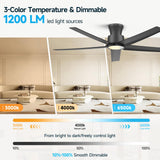 ocioc Smart Ceiling Fans with Lights,52 inch,Reversible Quiet DC Motor,Dimmable,Black Ceiling Fan Compatible with Alexa Google home Indoor/Outdoor ocioc