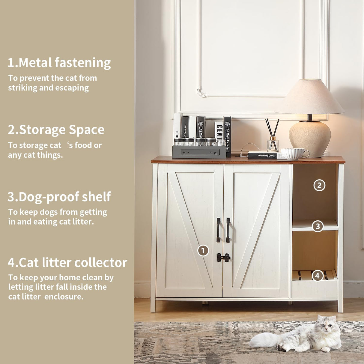 FOREST GRAVITY Cat Litter Robot Enclosure,for Placing Litter Robot 3/4,Power Outlet and Dog-Proof Shelf for Litter Robot Cabinet,Litter Collector for Automatic Litter Box Enclosure,Antique White FOREST GRAVITY