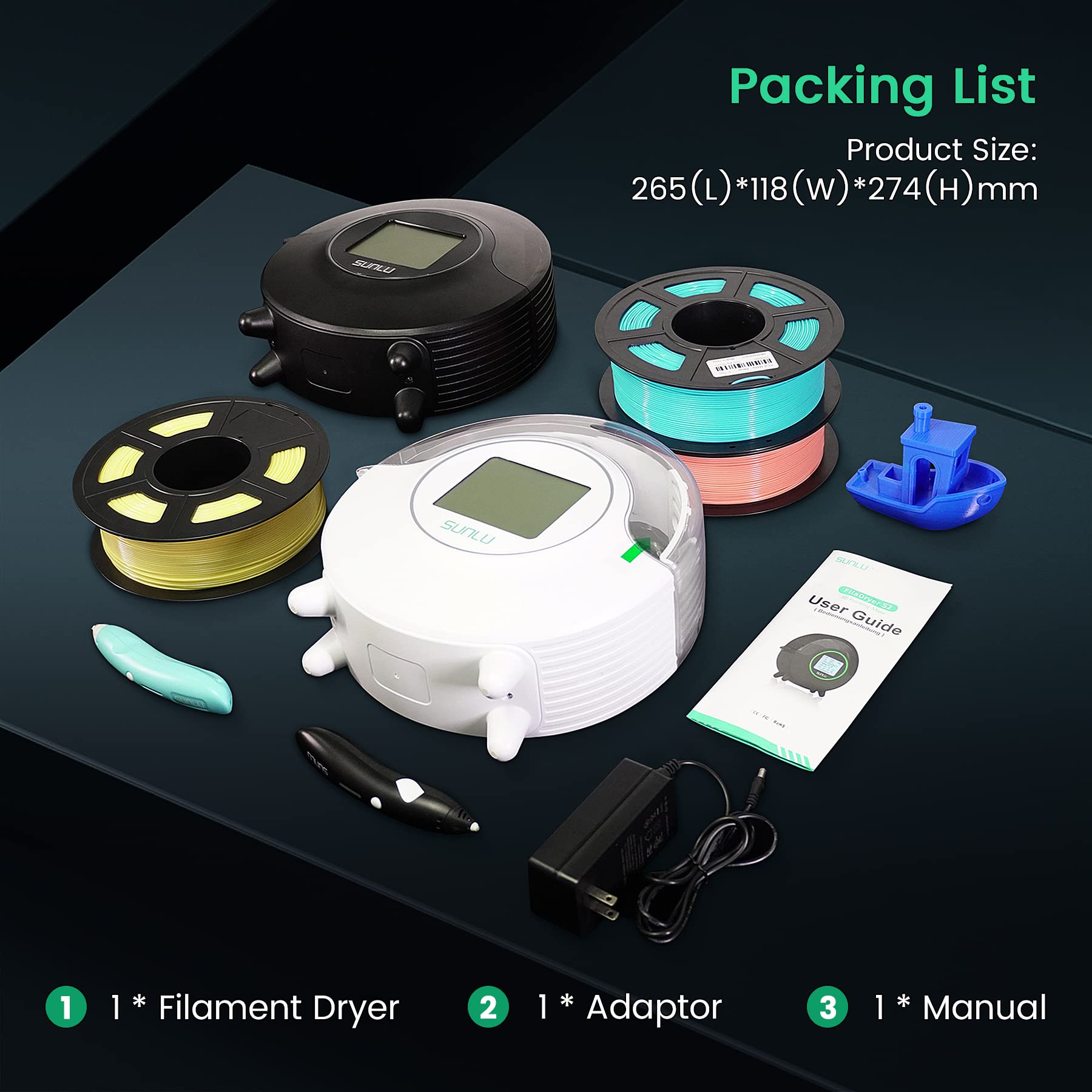 SUNLU Official Filament Dryer S2 Plus, 70℃ Max Temperature, Built-in Circulation Fan, 3D Printer Filament Storage Box Filament Dehydrator, Nylon TPU PLA PETG ABS 3D Printer Filament Dryer Box - WoodArtSupply