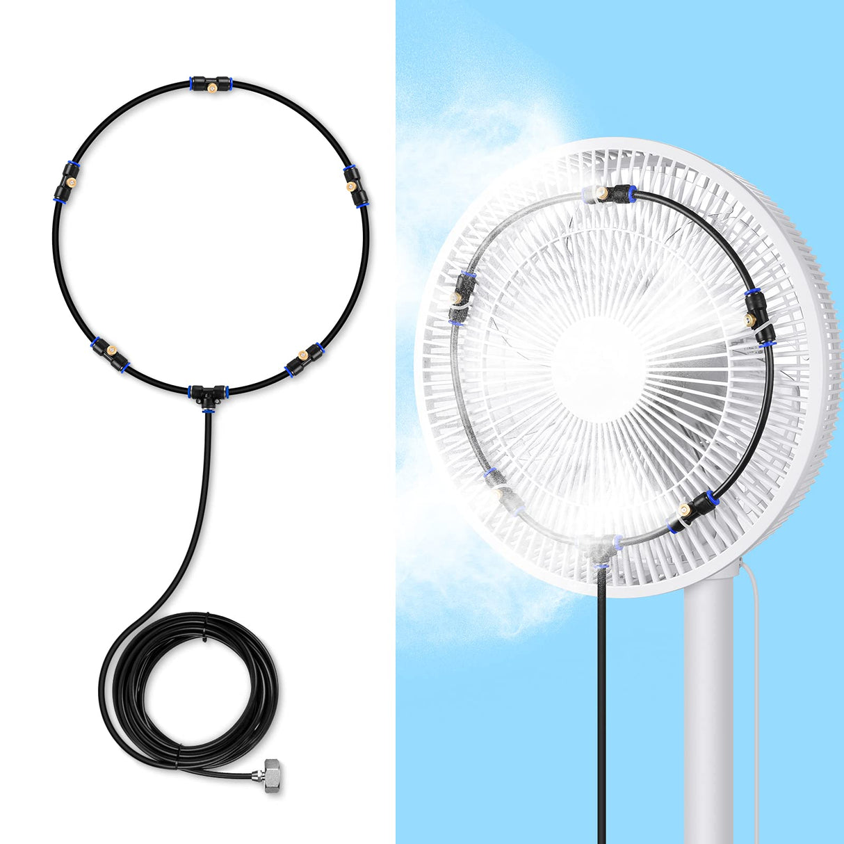 lifeegrn Misting Cooling System: Outdoor Mister System for Patio, 20 FT Misting Line+5 Mist Nozzles+3/4" Brass Adapter Garden Trampoline Greenhouse lifeegrn