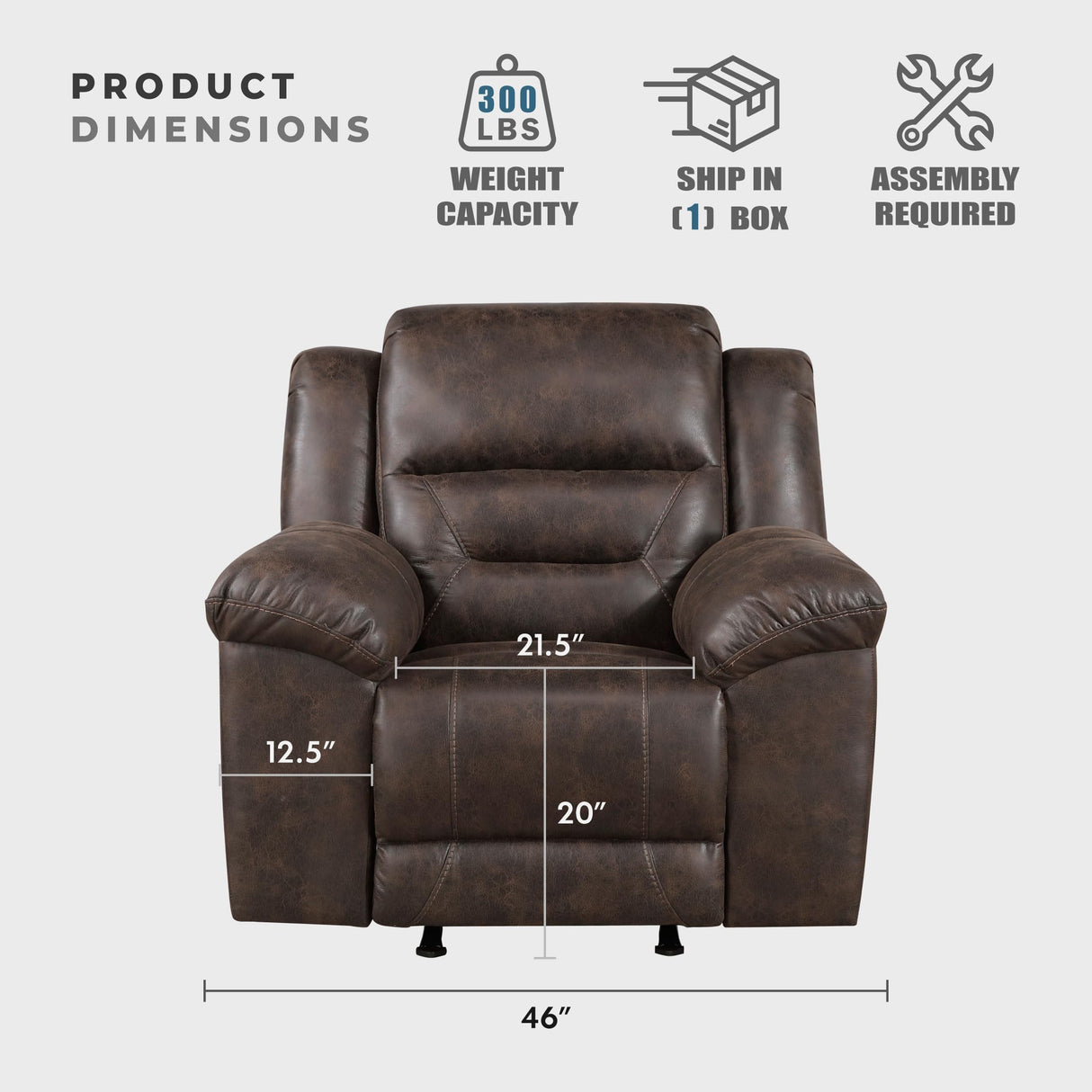 Lexicon Rocker Recliner Chair for Living Room, Wall Hugger Manual Recliner Chairs, Textured Microfiber Upholstered Rocking Reclining Chair, Home Theater Seating, Required Assembly, Dark Brown Lexicon
