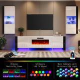 AMERLIFE 3 Piece Modern Wall Unit Entertainment Center Set, High Gloss 70" Fireplace TV Stand with 36" Electric Fireplace, 2 LED Wall Cabinets with Storage for Living Room, White AMERLIFE