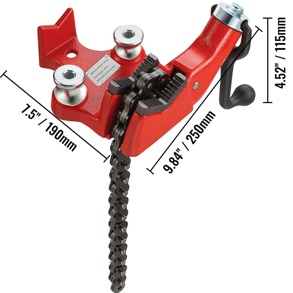 VEVOR Screw Bench Chain Vise | 1/8"-5" Pipe Capacity | Heavy Duty Pipe Chain Vise with Crank Handle | Neoprene-Coated Jaw | Durable Cast Iron Material | Ideal for Various Pipes VEVOR