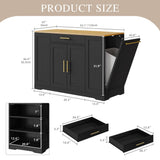 DWVO Large Kitchen Island with Trash Can Storage Cabinet, 53 Inch Portable Kitchen Island with Storage, Long Rolling Island Table Cabinet for Kitchen on Wheels for 13 Gallon Garbage Bin, Black DWVO