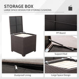 Patio PE Wicker Furniture Set 4 Pieces Outdoor Brown Rattan Sectional Conversation Sofa Chair with Storage Box Table and Khaki Cushions Valita