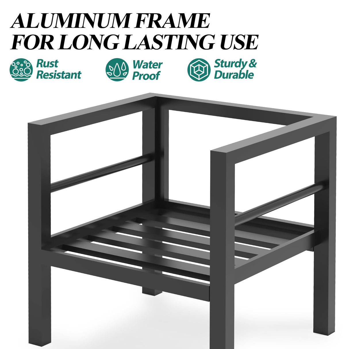 GARTOO Outdoor Aluminum Armchairs Set of 2 - Patio Furniture Single Chairs with Waterproof Cushions, Modern Outside Weather Resistant Sofa Seat for Balcony, Garden, Poolside GARTOO