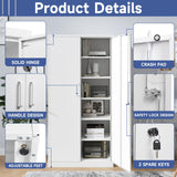 Anxxsu Metal Garage Storage Cabinet, 71" Locking Storage Cabinet with 2 Doors and 5 Adjustable Shelves, Lockable Metal Cabinet for Office,Home,Garage,Gym,School（White） Anxxsu