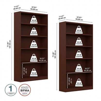 Bush Universal 5 Shelf Bookcase Set of 2 in Vogue Cherry - WoodArtSupply