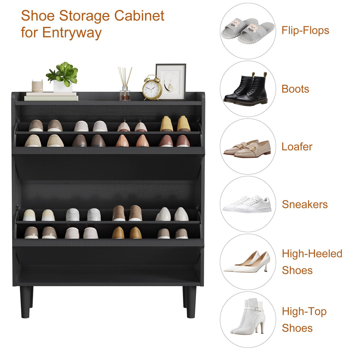 GarveeHome Shoe Cabinet with 2 Flip Drawers, Wooden Shoe Organizer Cabinet with Adjustable Shelf, Shoe Storage for Entryway, Hidden Shoe Cabinet for Hallway, Living Room, Black GarveeHome