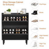GarveeHome Shoe Cabinet with 2 Flip Drawers, Wooden Shoe Organizer Cabinet with Adjustable Shelf, Shoe Storage for Entryway, Hidden Shoe Cabinet for Hallway, Living Room, Black GarveeHome