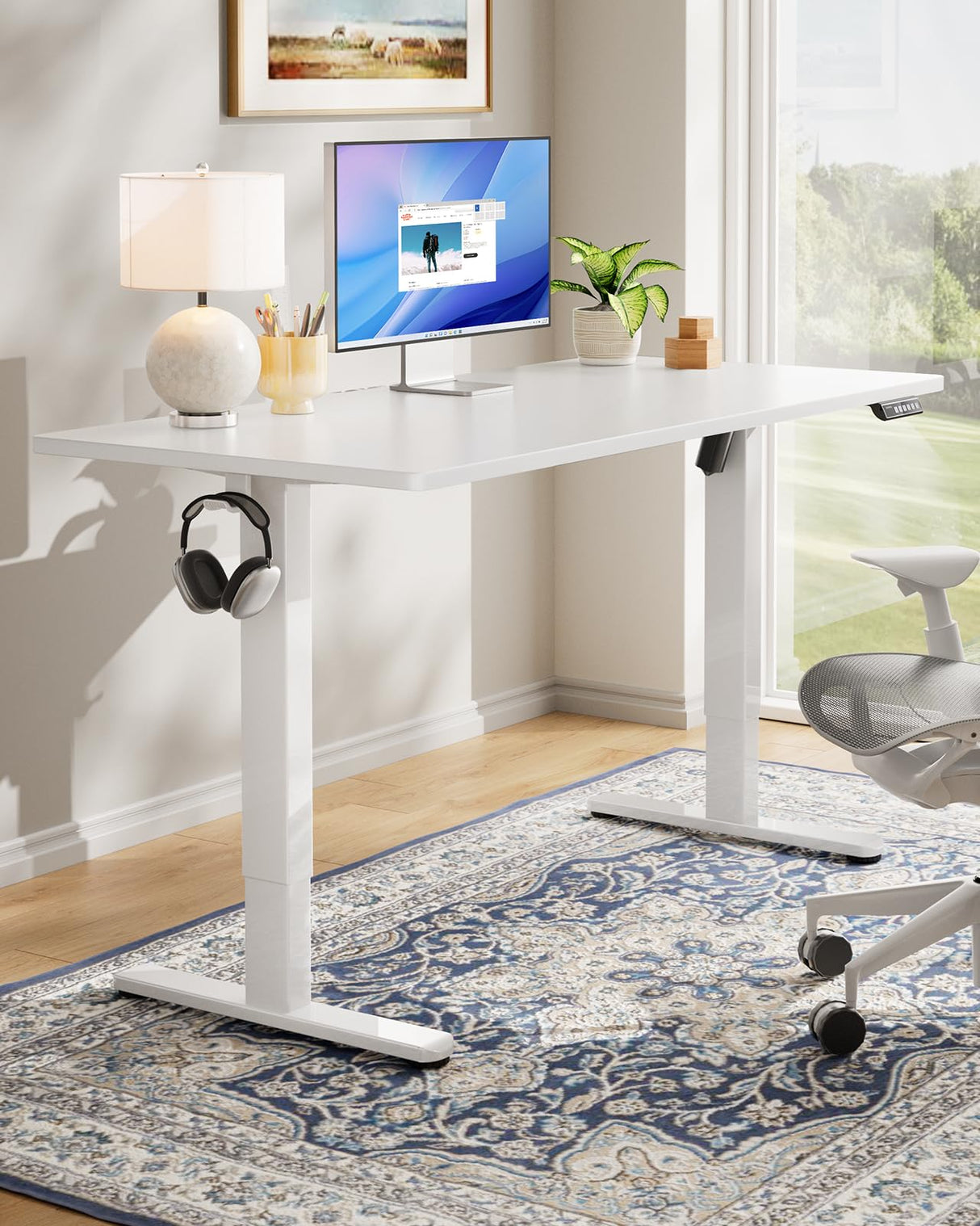 HUANUO Electric Standing Desk, 60" x 24" Whole Piece Desktop, Adjustable Height Computer Desks, 4 Height Memory Settings, Sit Stand Up Desk for Home Office, Light Vintage HUANUO