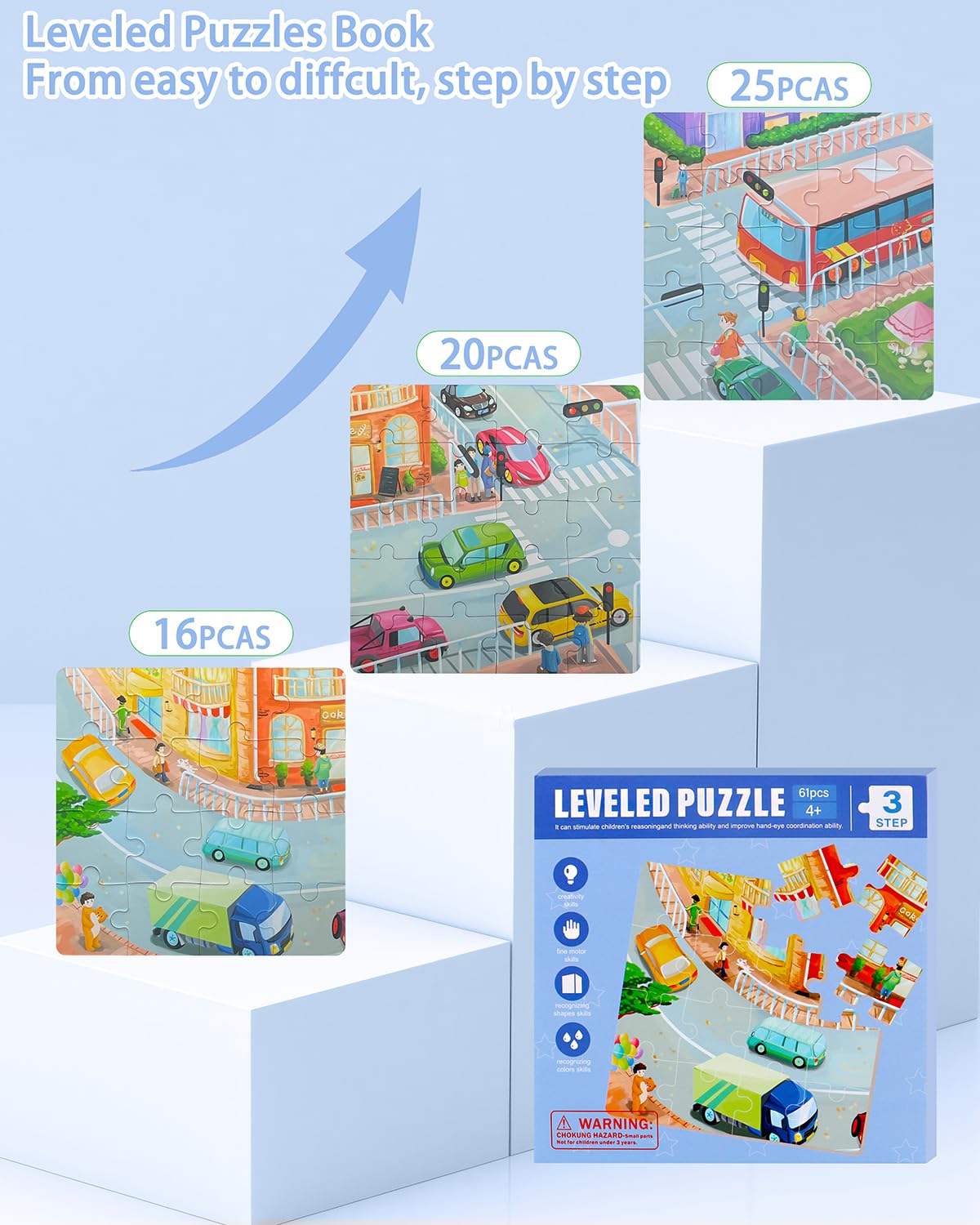 Magnetic Puzzles for Kids Ages 4-8, 3 in 1 Magnet Jigsaw Puzzle Book, Kids Travel Puzzles Car Road Trip Activities Toys, Learning Magnet for Road Trip (Transportation) Unistylar