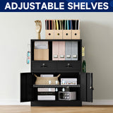 Yizosh Locking Cabinet with 2 Drawers, Metal Storage Cabinet with Locking Doors and Shelves - 41.3" Steel Lockable Storage Cabinet, Metal Cabinet for Home Office, Garage, School (Black) Yizosh
