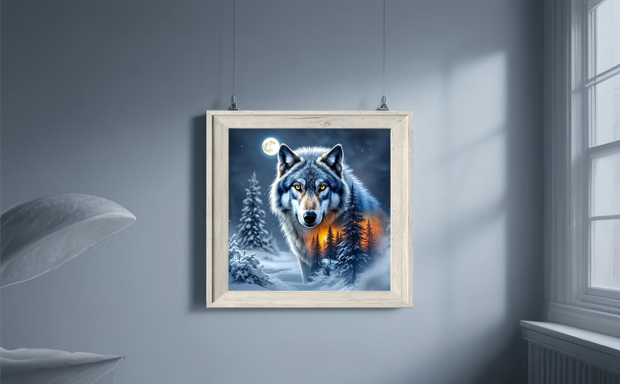 Wolf 5D Diamond Art Kits for Adults Beginners,Winter Forest DIY Full Round Drill Diamond Painting Kits, Animal Paint by Diamonds Dots Gem Art Easy,Home Wall Decor 14X14 Inch Acelii