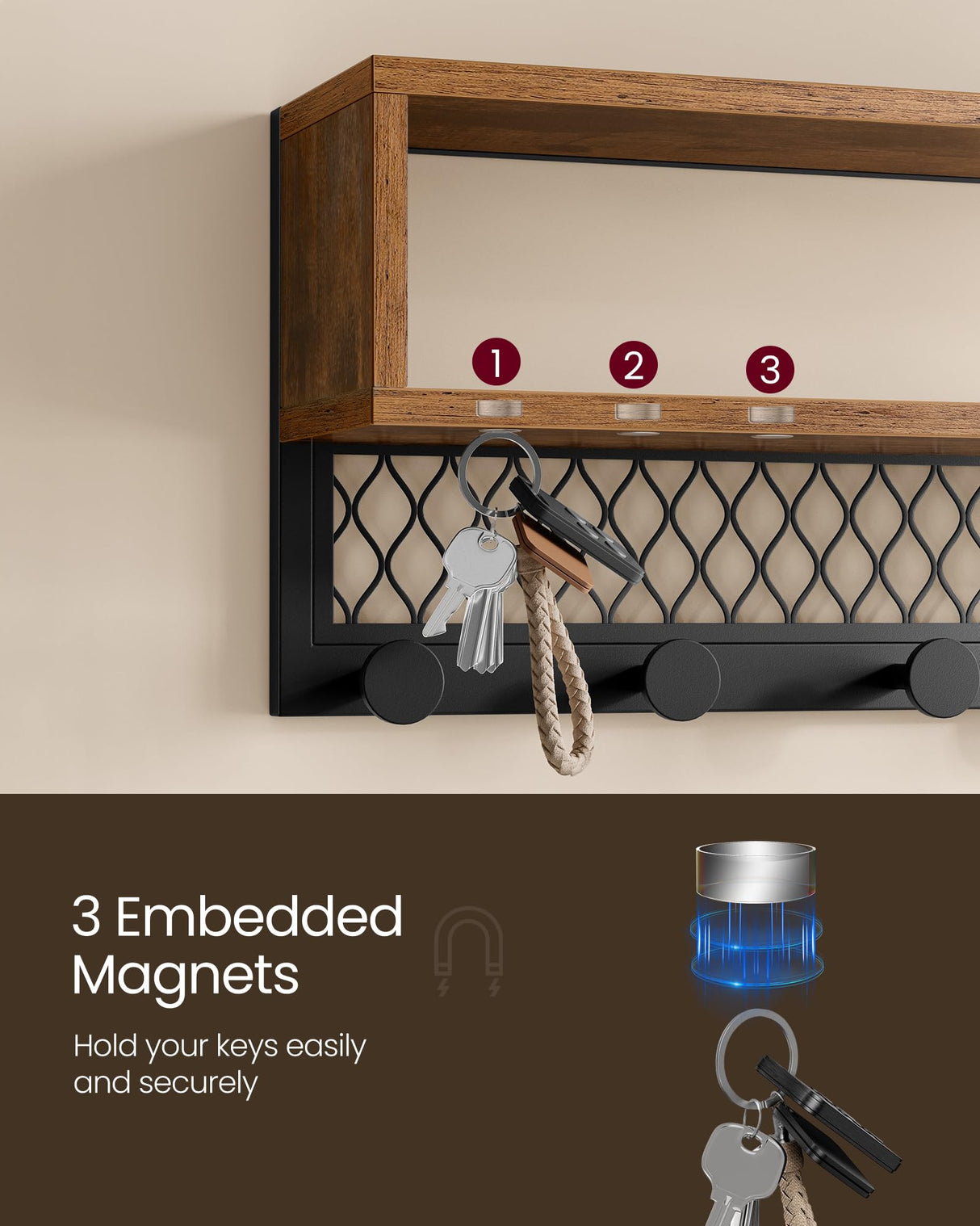 VASAGLE Coat Rack Shoe Bench Set, Hall Tree with Bench, Entryway Furniture, Multifunctional, Dot Coat Hooks, 2-Tier Shoe Rack, Industrial Style, for Entryway, Hallway, Rustic Brown ULCR073K01 VASAGLE