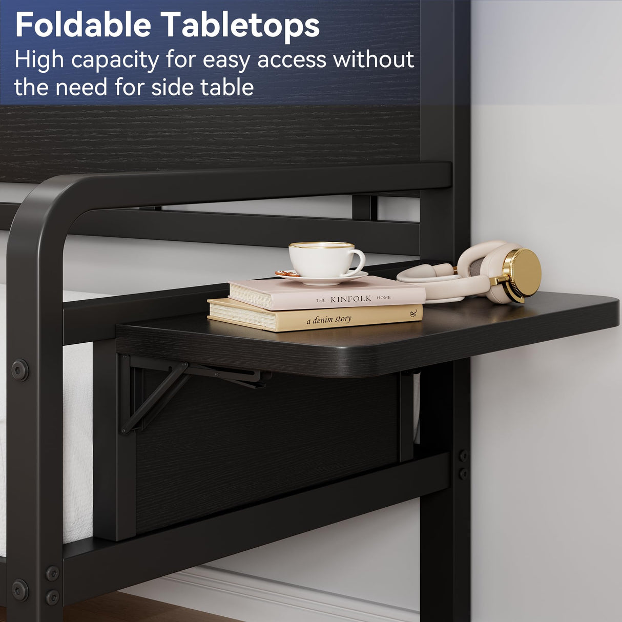 Jocoevol Daybed with Trundle and LED Light, Heavy Duty Metal Twin Bed Frame with Movable Charging Station, Day Bed Pop Up Trundle Bed Twin for Living Room, Bedroom and Guest Room, Black Jocoevol