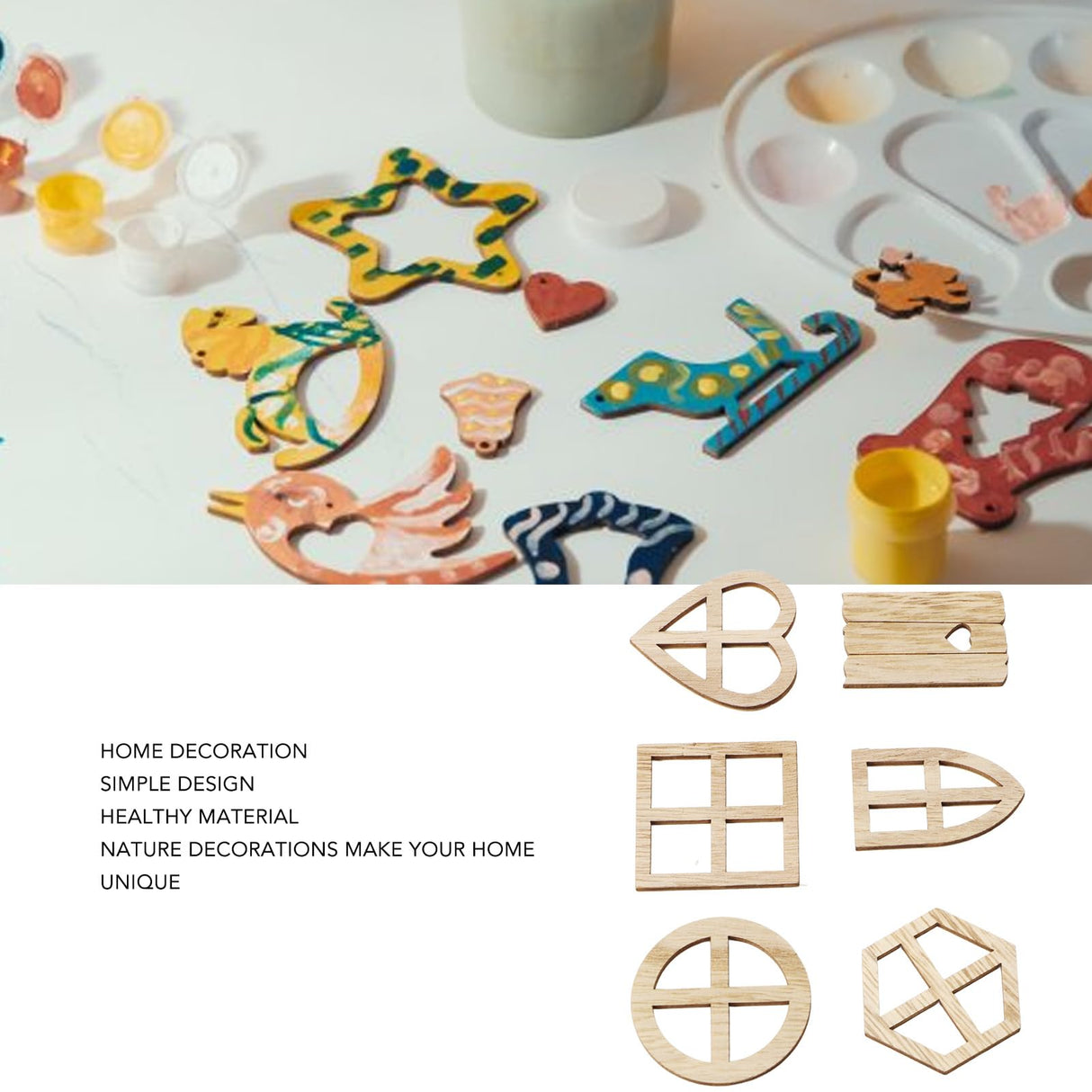 100pcs Wood Window Cutouts - Multipurpose Unfinished Wood Slices, Unfinished Wood Crafts for DIY, Kids Crafts, and Home Decor Projects Topyond