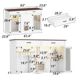 DAWNSPACES Enclosed Cat Litter Box Enclosure, Hidden Kitty Litter Furniture with 2 Large Drawers, 2 Glass Doors, LED Light and Cat Scratching Post DAWNSPACES