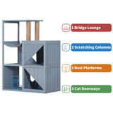 MCombo Cat House with Scratcher, Wood Cat Condo Furniture for Indoor, Kitten Villa Enclosures Gray 0505 MCombo