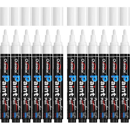 Overseas White Paint Pens Paint Markers - Permanent Acrylic Markers 12 Pack, Water-Based, Quick Dry, Waterproof Paint Marker Pen for Rock, Wood, Plastic, Metal, Canvas, Glass, Fabric, Mugs. Medium Tip