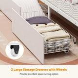 IKIFLY Full Over Full Bunk Beds with 2 Storage Drawers, Heavy Duty Metal Bunk Bed with LED Lights and Charging Station, Safety Guardrail & 2 Ladders, Space-Saving, No Box Spring Needed, White IKIFLY