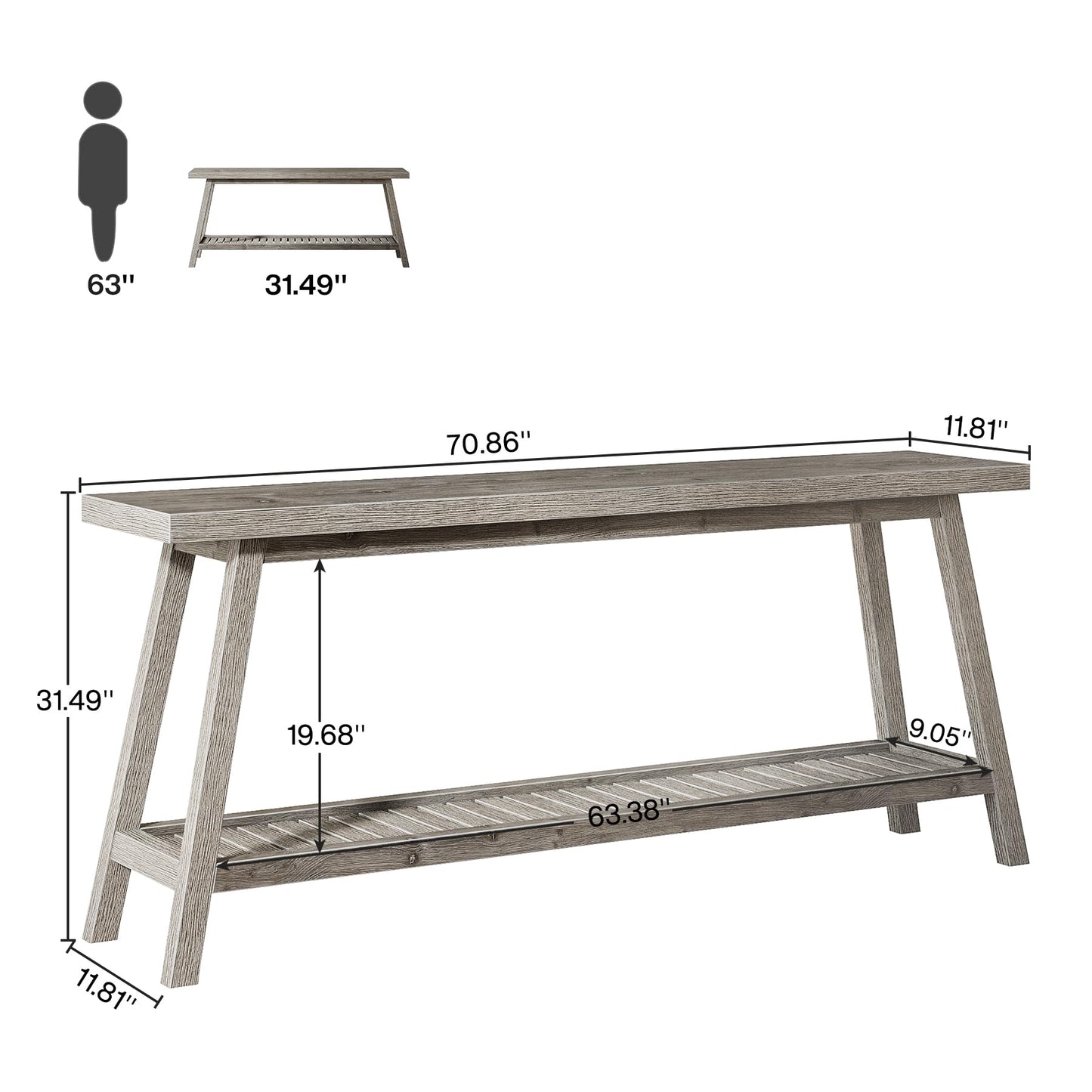 Tribesigns Farmhouse Console Entryway Table: 70.9 Inches Extra Long Console Table for Entryway, 2-Tier Narrow Wood Foyer Sofa Couch Table for Hallway, Entrance, Living Room, Grey - WoodArtSupply