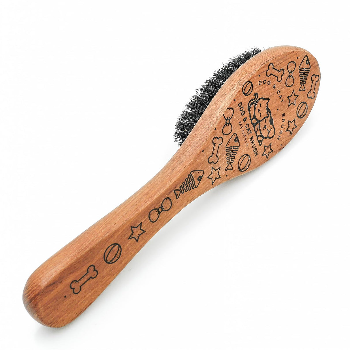 Menesia Pet Soft Brush with Wood Handle and Boar Bristle Hair - Soft Cat and Dog Grooming Brush for Short Hair Cats and Small Dogs - Gentle Massage and Dandruff Removal (Cat) menesia