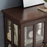 Mcltopz 2 Tiers Lighted Curio Glass Display Cabinet, 2 Lattice Doors Retro Curio Cabinet with Adjustable Shelves, Elegant Glass Display Cabinet Display Case Showcase Bookcase for Living Room (Cherry) Mcltopz