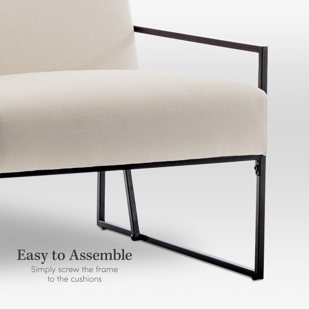 eLuxurySupply Accent Chair - Low Profile Modern Slant Armchair with Layered Foam and Metal Frame - Premium High Density Soft Cushion for Supreme Comfort - Easy Assembly - Cream/Off-White eLuxurySupply