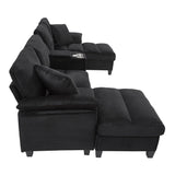 Merax 116.9" Modern U-Shaped Sofa Sectional Sofa Corduroy Upholstered Sofa Couch with Storage Ottomans, Cup Holders and USB Ports for Living Room, Black Merax