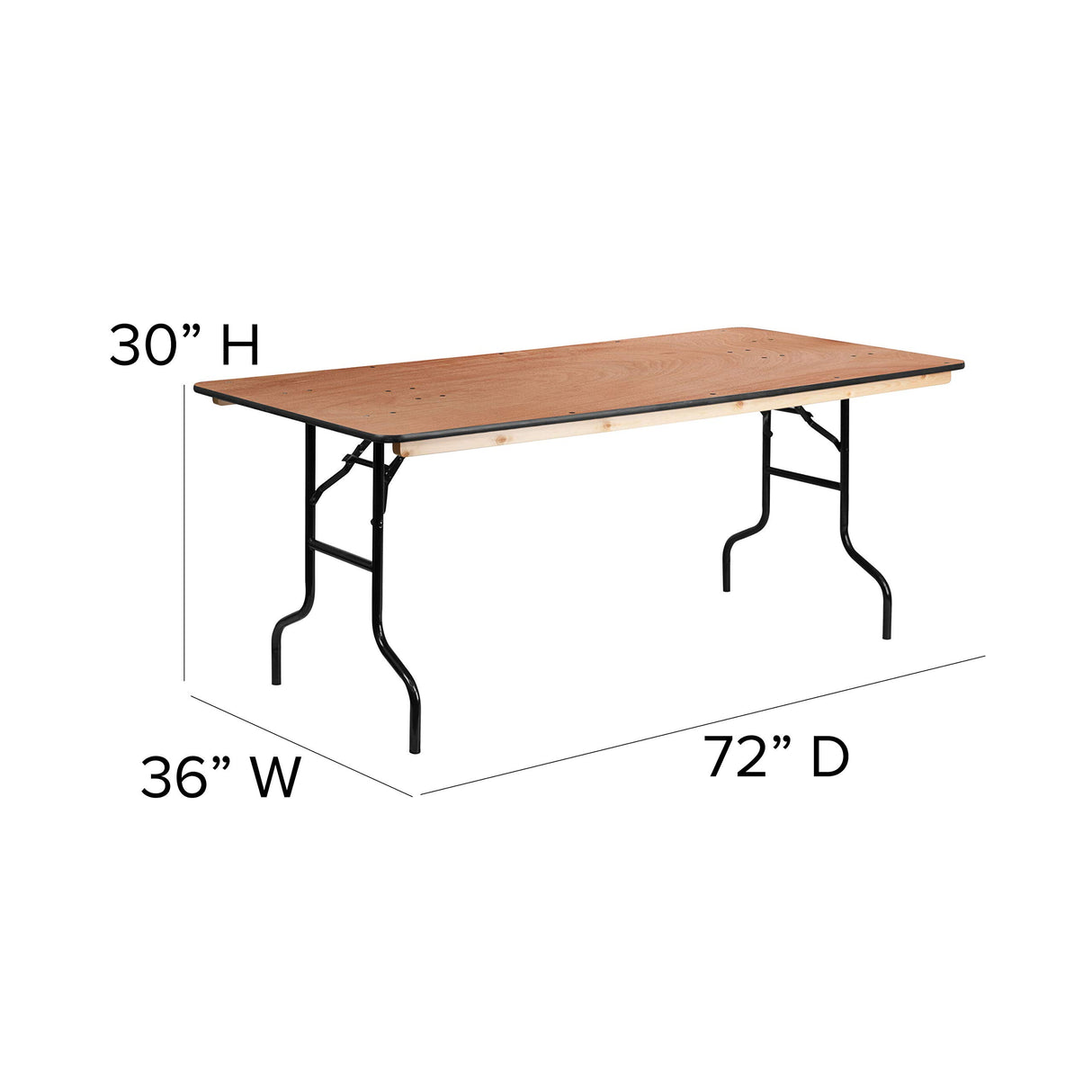BizChair 6-Foot Rectangular Wood Folding Banquet Table with Clear Coated Finished Top BizChair