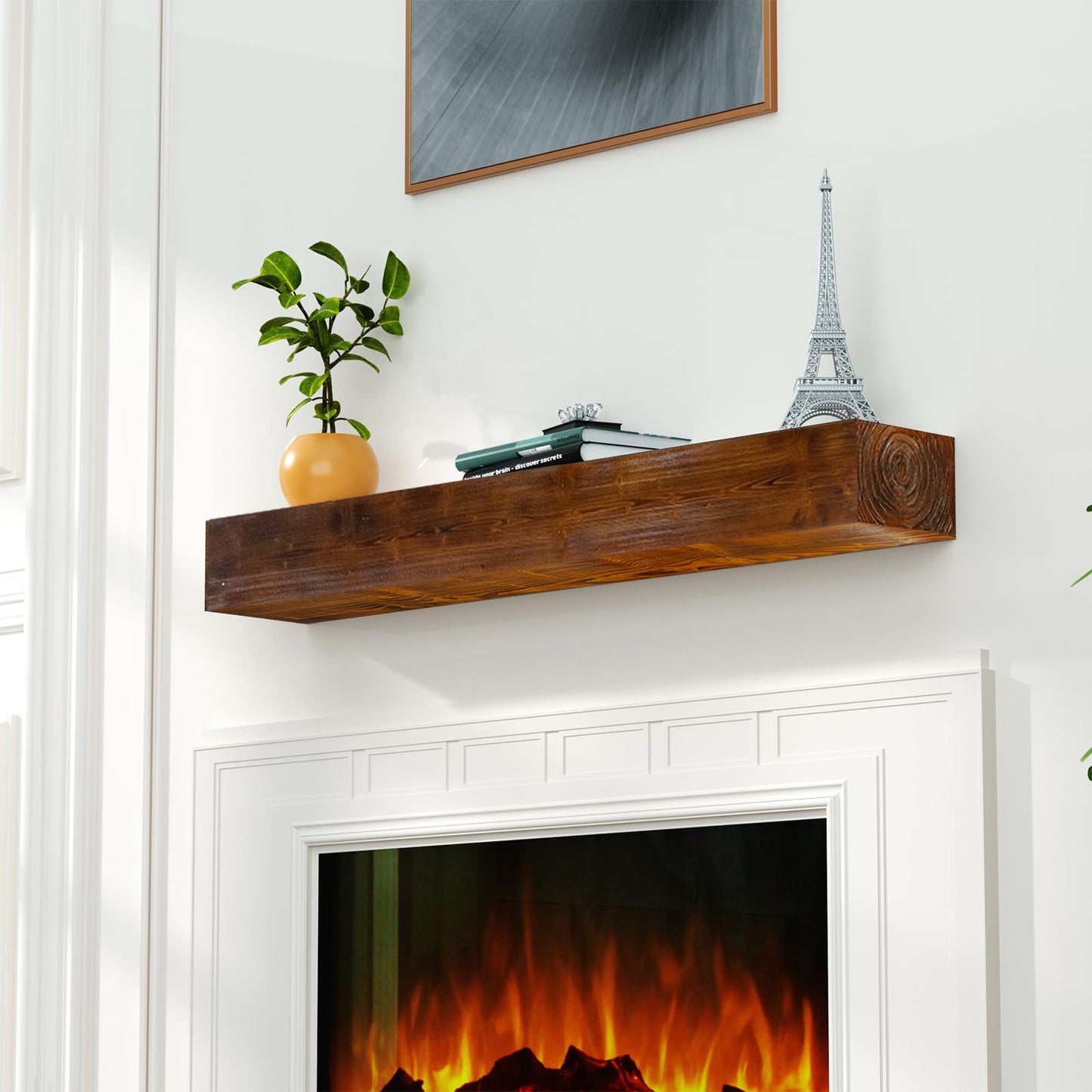 LOVMOR Floating Fireplace Mantel-60in Wood Mantels for Over Fireplace,Wall Mount Fireplace Mantel Shelves,Natural Mantels Over Fireplace | 48" x 8" x 5"-Wood Brown