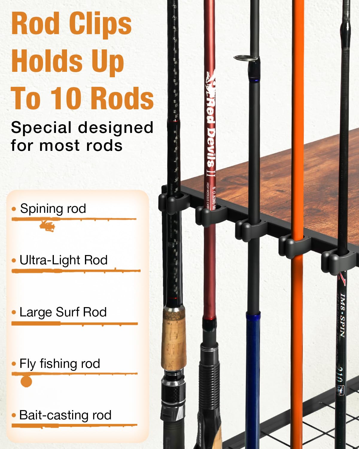 Ghosthorn Fishing Rod Holders for Garage Fishing Pole Rack Containers Included, up to 10 Rods Tackle Box Reel Storage Fishing Rod Rack Rotating Cart Fishing Gear Equipment Organizer Ghosthorn