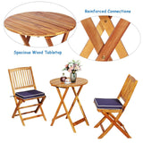 Tangkula 3 PCS Patio Folding Bistro Set, Outdoor Acacia Wood Chair and Table Set w/Padded Cushion& Round Coffee Table, Ideal for Indoor Patio Poolside Garden (Navy Blue) Tangkula