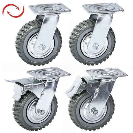 uyoyous 6 inch Caster Wheels Heavy Duty 4 Pack Anti-Skid Swivel Caster Load 1760 lbs Silent Ball Bearing Solid Wheel with 360° Rotation Top Plate (2 with Brakes& 2 Without) uyoyous