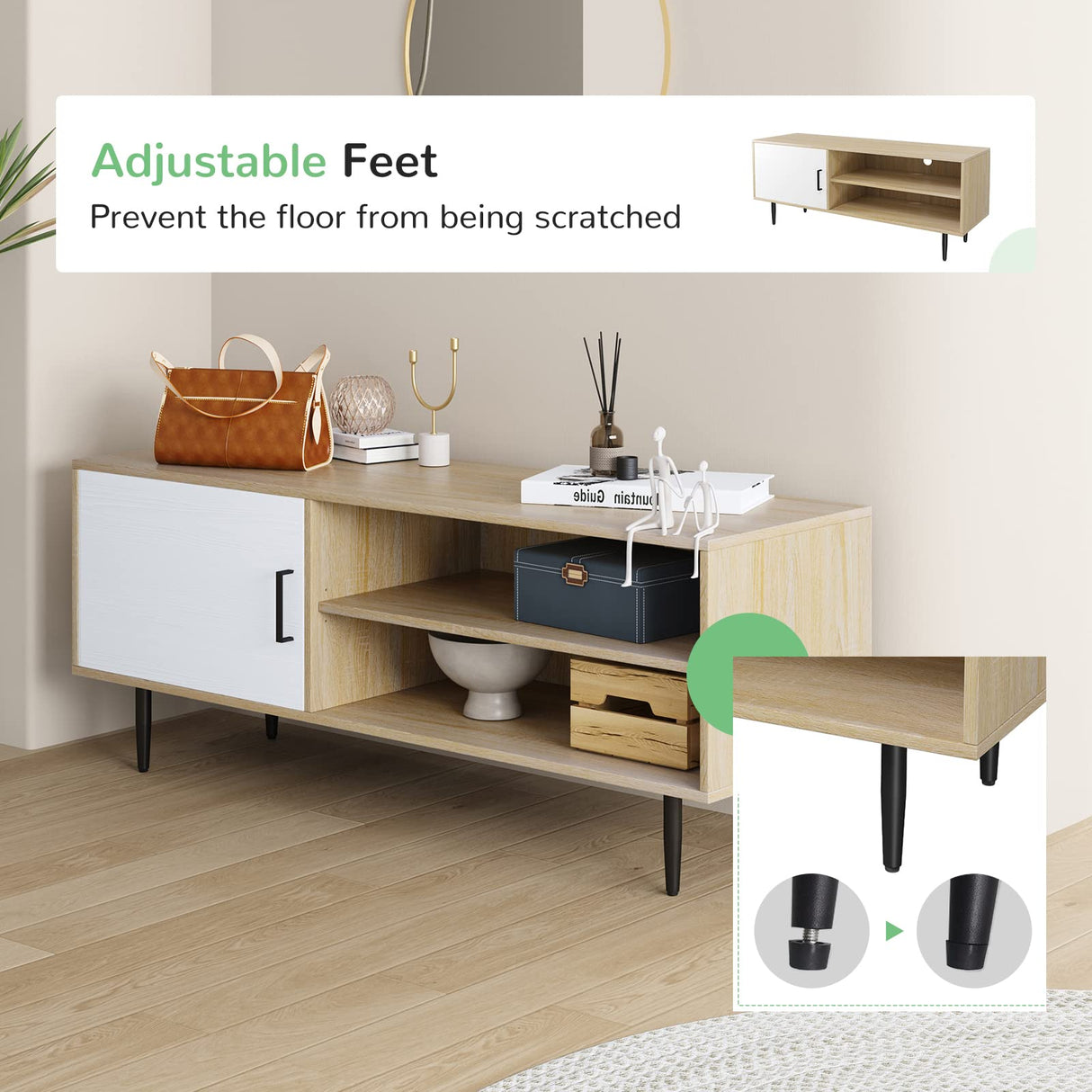 Novilla TV Stand for TV's up to 50 Inches, Television Stands and Shelves Entertainment Center with Storage Cabinets & Open Shelf, White Novilla