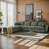 KEIKI 113.5" Modular Sectiona Corduroy Sofa Storage Ottoman, 6 Seat Sectional U Shaped Couches for Living Room Bedroom Office Apartment, Green KEIKI