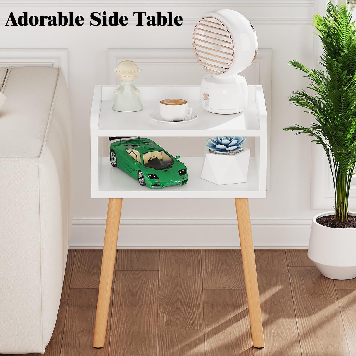 LUCKNOCK Night Stand, Modern Bedside Tables, Mid Century Nightstands with Open Storage Shelf, Wood Bedside Table, Small Night Stands for Bedroom, High Night Table, White. LUCKNOCK