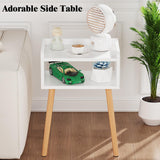 LUCKNOCK Night Stand, Modern Bedside Tables, Mid Century Nightstands with Open Storage Shelf, Wood Bedside Table, Small Night Stands for Bedroom, High Night Table, White. LUCKNOCK