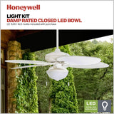 Honeywell Ceiling Fans Inland Breeze, 52 Inch Tropical Indoor Outdoor Ceiling Fan with Light, Pull Chain, Three Mount Options, Weather Resistant Blades - 50511-01 (White) Honeywell Ceiling Fans