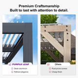 PURPLE LEAF Louvered Pergola 12' x 14' Outdoor Aluminum Pergola with Hidden Drainage System and White Adjustable Sun Shade Roof Patio Hardtop Large Pergolas for Patio Dining Backyard Deck PURPLE LEAF