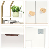 Homhedy Cat Litter Box Enclosure, Litter Box Furniture Hidden with 2-Tier Storage Shelves, Wooden Cat Washroom Furniture with Metal Frame, Modern Style, White and Gold Homhedy