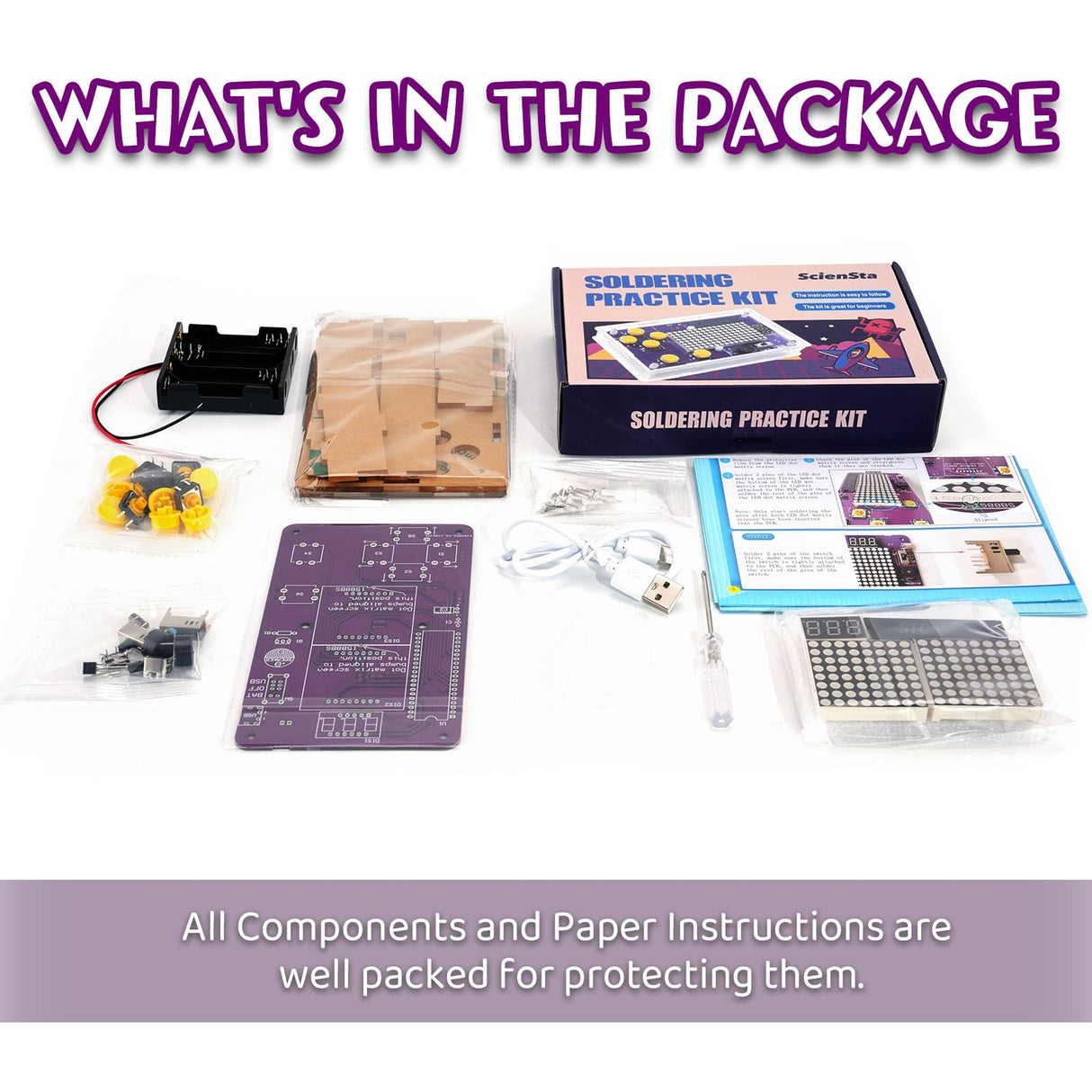 ScienSta Basic Soldering Kit for Teaching, Soldering Practice Kit with Retro Classic Games, Soldering Projects for STEM Education, Electronic Kits for College High School Students Learning ScienSta