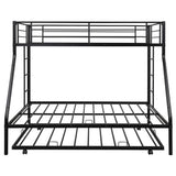 Twin Over Full Bunk Beds with Trundle, Metal Trundle Bed Frame with Safety Rails and Ladder for Bedroom, Black Flieks