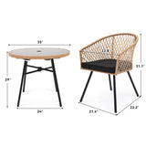 YITAHOME 5-Piece Outdoor Dining Set with Umbralle Hole, Rattan Patio Dinging Set for 4 with Cup Holders Soft Cushions and Glass Top Dining Table for Backyard Deck Bacony (Light Brown + Black) YITAHOME