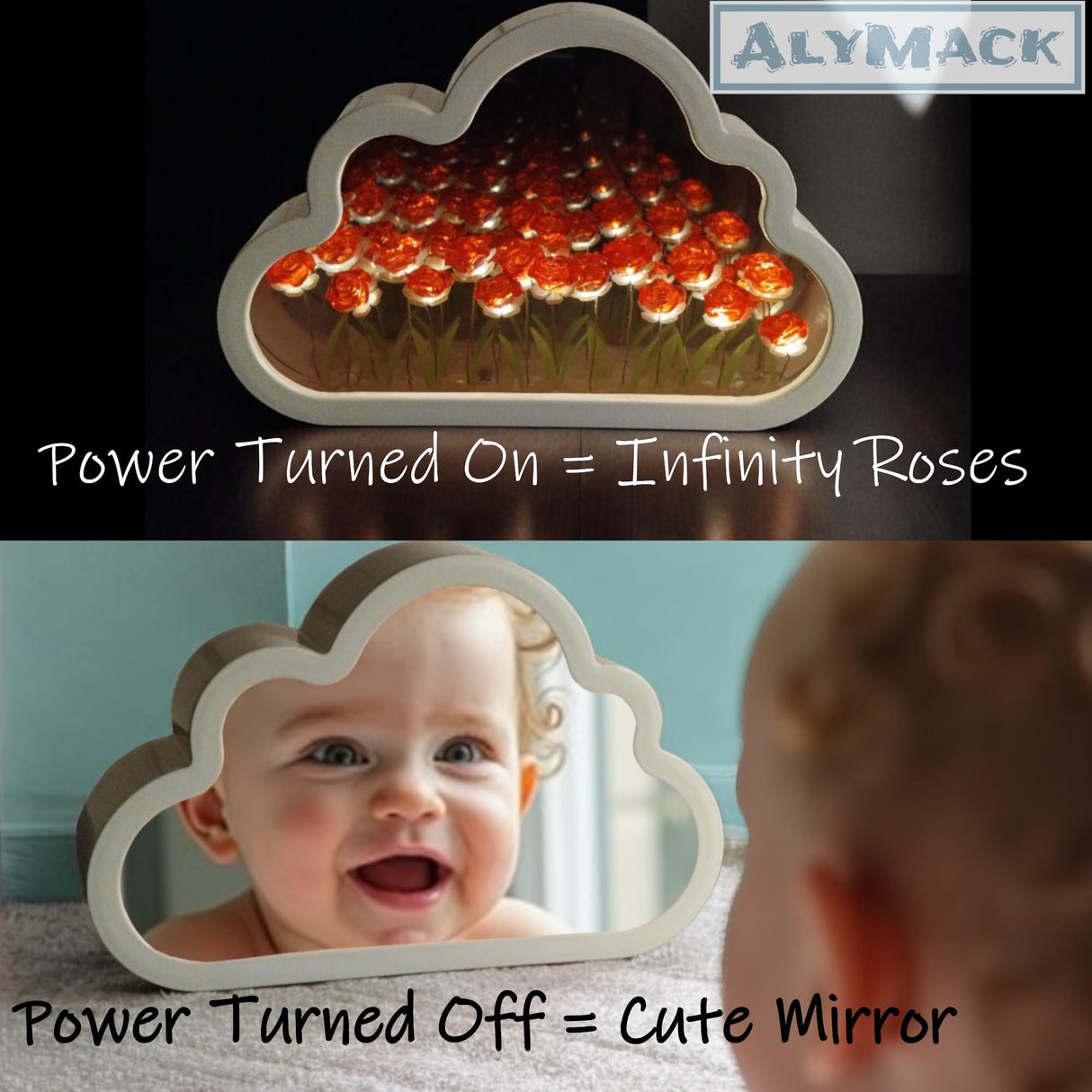 ALYMACK Rose Mirror Lamp Infinity Flower Effect - Cloud-Shaped Flower Mirror & Rose Night Light - Fully Assembled Decorative Illuminated Garden for Bedroom, Living Room & Home Decor (Red Rose) ALYMACK