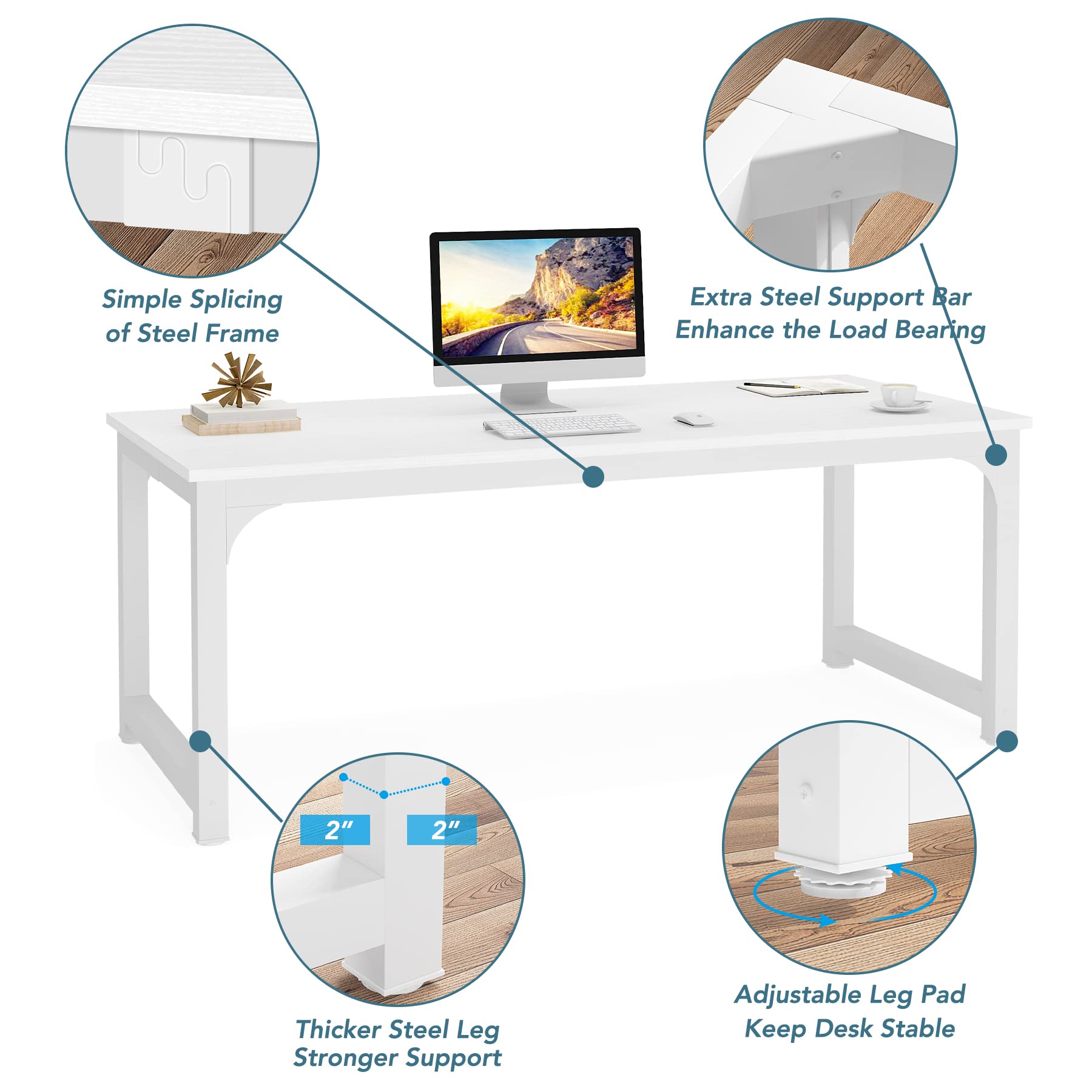 Tribesigns 6FT Conference Table, 70.86" W x 31.49" D Meeting Room Table Boardroom Desk for Office Conference Room, Splicing Board with Metal Frame, White - WoodArtSupply